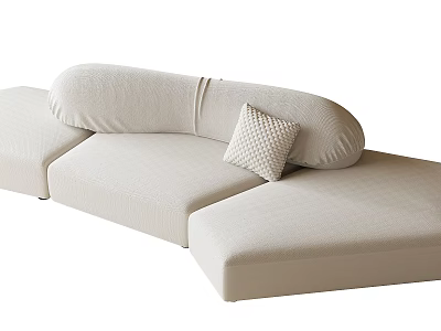 Modern Beige Fabric Sectional Sofa With Curved Design And Accent Pillow 3d model