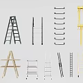 Various Public Facility Ladders Such As Step Folding Rolling and Wooden Types 3d model