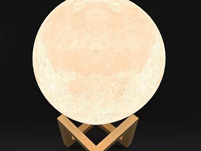 Minimalist Moon Shaped Table Lamp with Wooden Cross Stand for Home Lighting Decor 3d model