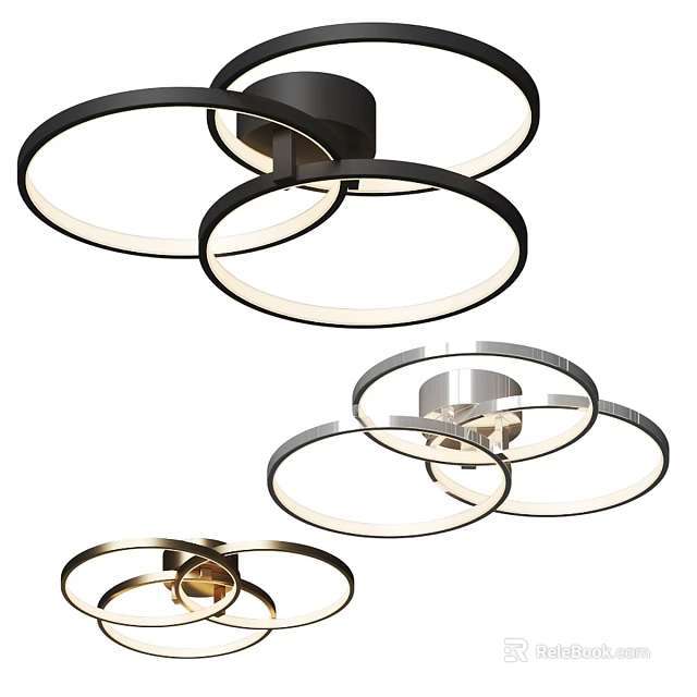 Modern Circular Layered Ceiling Lights With Black Gold And Silver Ring Design For Interior 3d model