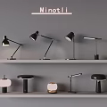Stylish Modern Table Lamps With Various Designs On Display Shelves 3d model