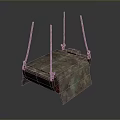 Camouflage Patterned Outdoor Hanging Bed With Metal Poles Cushion And Suspension Structure