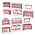 Modern Red Outdoor Public Facilities Featuring Various Bus Shelter Structures 3d model