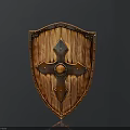 Wooden Medieval Shield With Metal Accents Cross Design And Riveted Edges