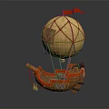 Vintage Steampunk Hot Air Balloon Model With Red Flag And Wooden Structure