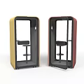 Public Soundproof Pods Yellow and Red Design with Black Stools for Public Spaces