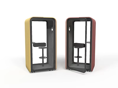Public Soundproof Pods Yellow and Red Design with Black Stools for Public Spaces 3d model