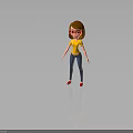 3D Cartoon Girl Character Wearing Yellow T-shirt Blue Jeans Red Glasses And Red Shoes