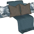 Blue and Gray Decorative Pillows with Floral Patterns and Geometric Blanket