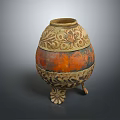 Elegant Vase With Carved Floral Patterns Orange Beige Design And Footed Base