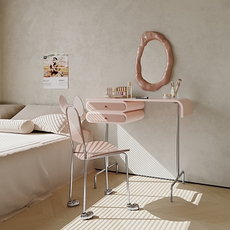 Modern Dressing Table Simple Dressing Table Dressing Chair Combination Single Chair Leisure Chair Mirror Cosmetic Ornaments 3d model