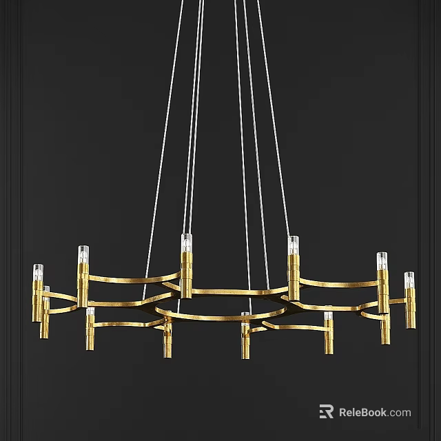 Elegant Golden Chandelier With Circular Design And Multiple Light Tubes 3d model 