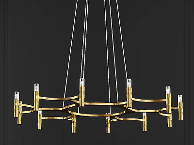 Elegant Golden Chandelier With Circular Design And Multiple Light Tubes 3d model