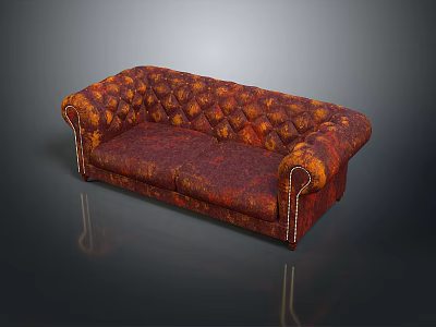 Classic Red Tufted Sofa With Ornate Armrests And Detailed Stitching 3d model