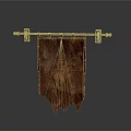 Medieval Brown Banner With Intricate Red Pattern Mounted On Metal Rod