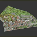 Modern 3D Urban Model Design With Green Spaces Red Roof Buildings And Road Layout