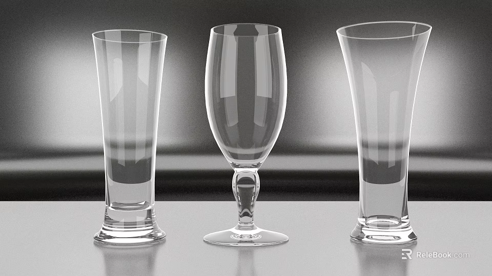 Transparent Glass Wine Cups With Various Shapes Placed On Gray Tabletop Surface 3d model 