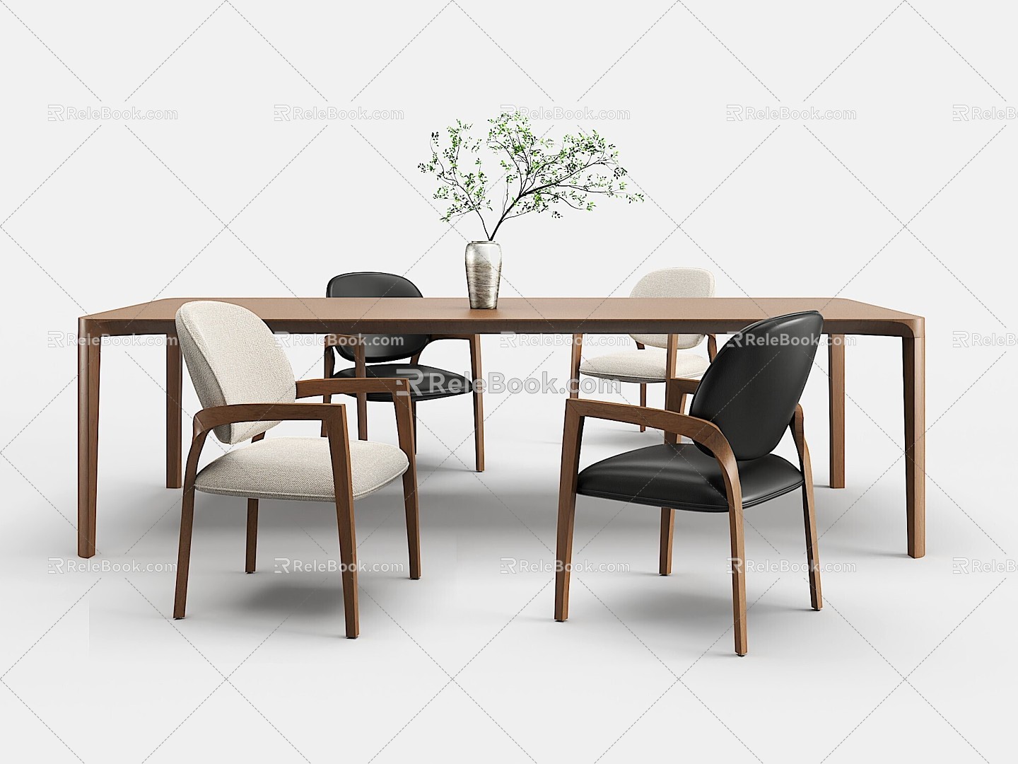 Rectangular Dining Table and Chair Combination Long Dining Table Log Dining Table Dining Chair Ornaments 3d model