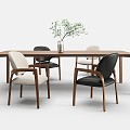 Rectangular Dining Table and Chair Combination Long Dining Table Log Dining Table Dining Chair Ornaments 3d model