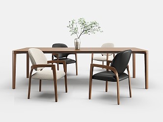 Rectangular Dining Table and Chair Combination Long Dining Table Log Dining Table Dining Chair Ornaments 3d model