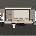 Modern Minimalist Living Room With Beige Sofa Cushions Coffee Table Armchair Plant And Recessed Lighting