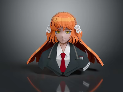 3D Model Game And Movie Character With Orange Long Hair Yellow Eyes And School Uniform 3d model