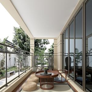 modern balcony leisure balcony 3d model