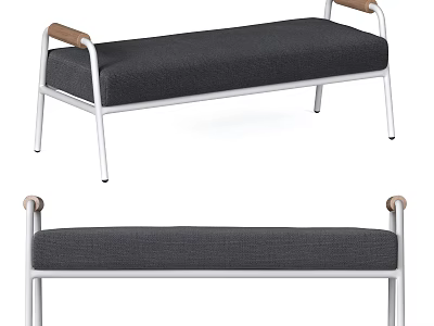 Modern Gray Sofa Bench With Metal Frame Wooden Armrests And Comfortable Cushion 3d model