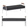Modern Gray Sofa Bench With Metal Frame Wooden Armrests And Comfortable Cushion