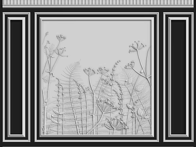 Carved Plant Motif Decorative Wall Component With Black Frame Design 3d model