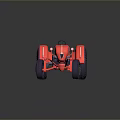 3D Rendered Red Tractor Model Featuring Green Wheels And Vintage Cartoon Design