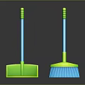 Green Dustpan and Blue Brush with Yellow Top Handles for Home Cleaning Tools