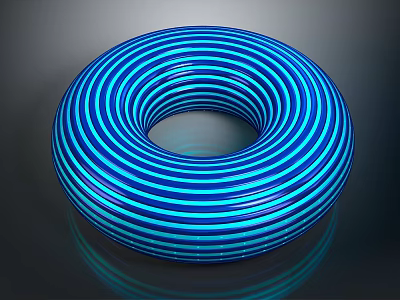 Blue Striped Circular Inflatable Swim Ring With Shiny Reflective Surface 3d model