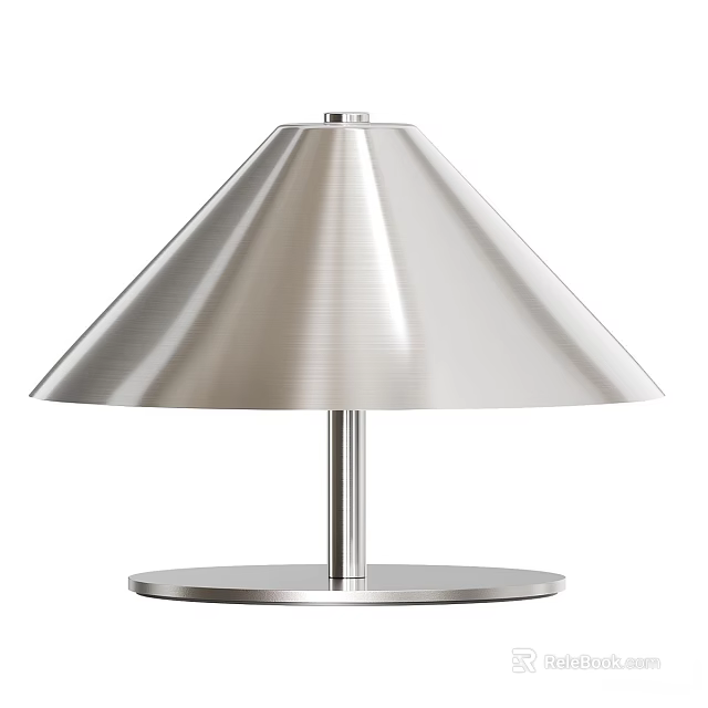 Modern Metallic Table Lamp With Conical Shade Slim Pole And Round Base 3d model 