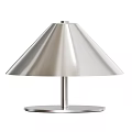 Modern Metallic Table Lamp With Conical Shade Slim Pole And Round Base