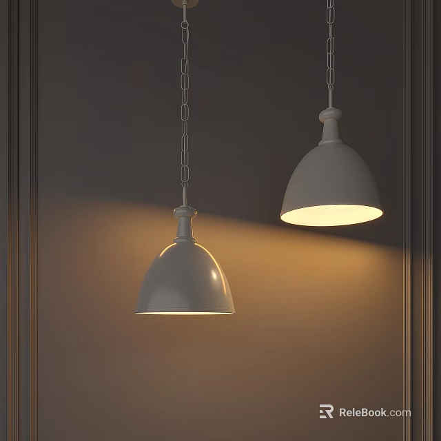 Modern Gray Pendant Lights With Dome Lampshade Hanging On Chains And Warm Glow 3d model 