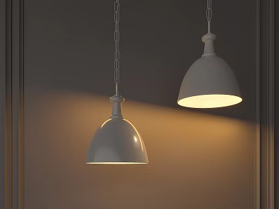 Modern Gray Pendant Lights With Dome Lampshade Hanging On Chains And Warm Glow 3d model