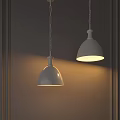 Modern Gray Pendant Lights With Dome Lampshade Hanging On Chains And Warm Glow