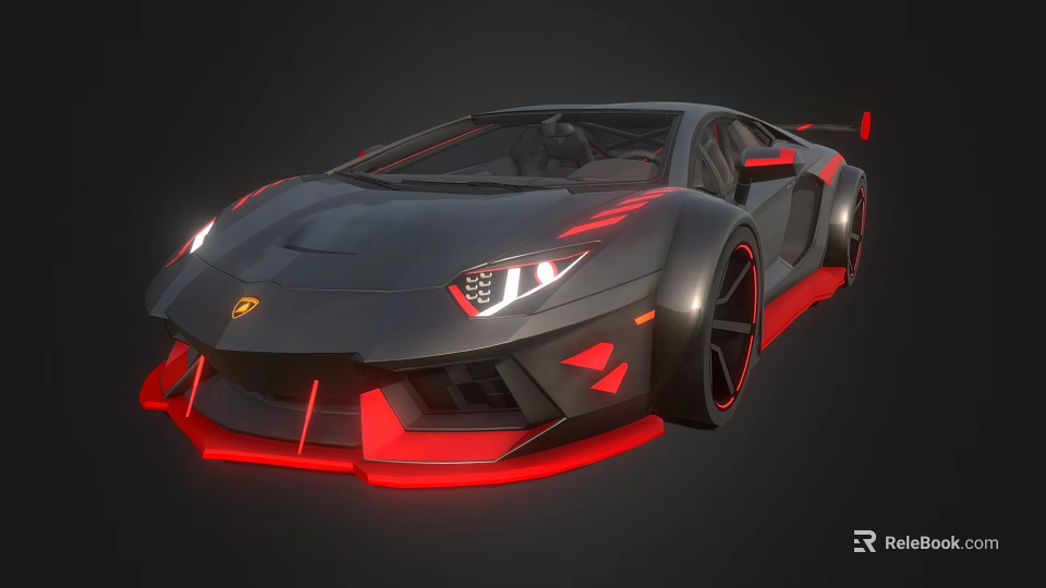 Black Supercar With Red Accents Sleek Design Front Fascia And Alloy Wheels 3d model 
