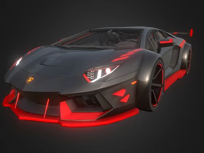 Black Supercar With Red Accents Sleek Design Front Fascia And Alloy Wheels 3d model