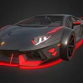 Black Supercar With Red Accents Sleek Design Front Fascia And Alloy Wheels