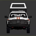 White Pickup Truck With Orange Yellow Stripes Roof Rack And Storage Compartment