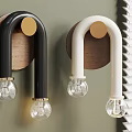 Modern Black And White Wall Lamps With Wooden Base And Transparent Bulbs On Green Wall