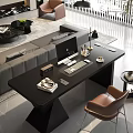 Modern Home Office Desk With iMac Lamp Stationery Coffee Cup Books And Clock