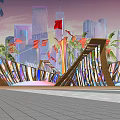 Creative Outdoor Pergola With Geometric Wooden Frame And Colorful Glass Panels