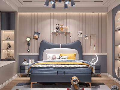 Modern Kids Bedroom With Blue Bed And Playful Decor 3d model