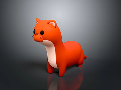 Orange Small Animal Stuffed Toy With White Belly Standing In Dark Reflective Background 3d model