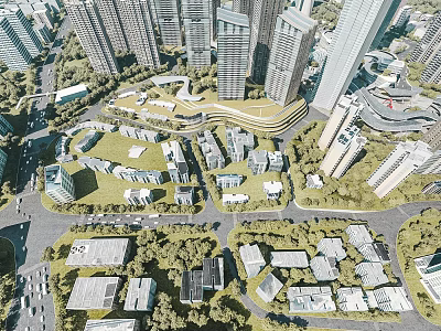 Aerial Urban Planning With High Rise Buildings Residential Areas And Green Spaces 3d model