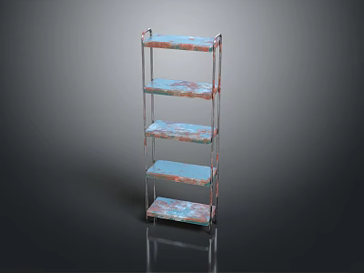 5 Tier Metal Frame Shelving Unit With Blue Storage Shelves 3d model