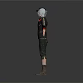 3D Character Model Wearing Black Jacket Red Lining Cap Black Pants And Boots